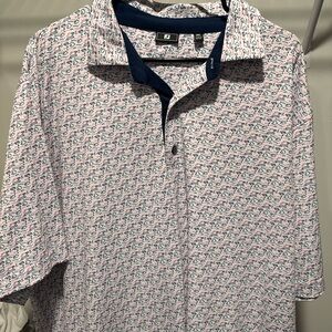 FootJoy Men's Polo Shirt - White, Blue, and Pink Pattern